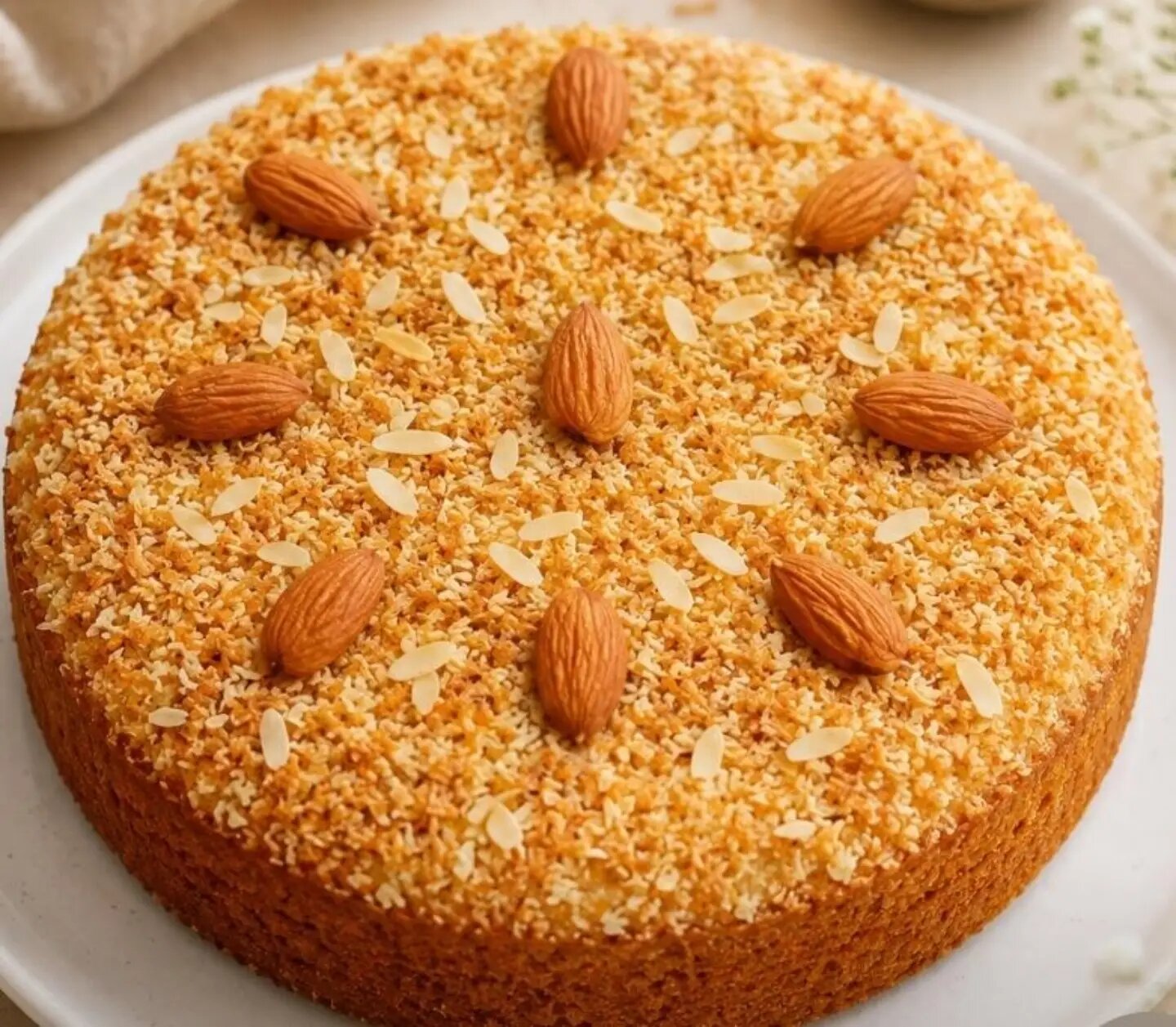 Golden almond-topped cake
