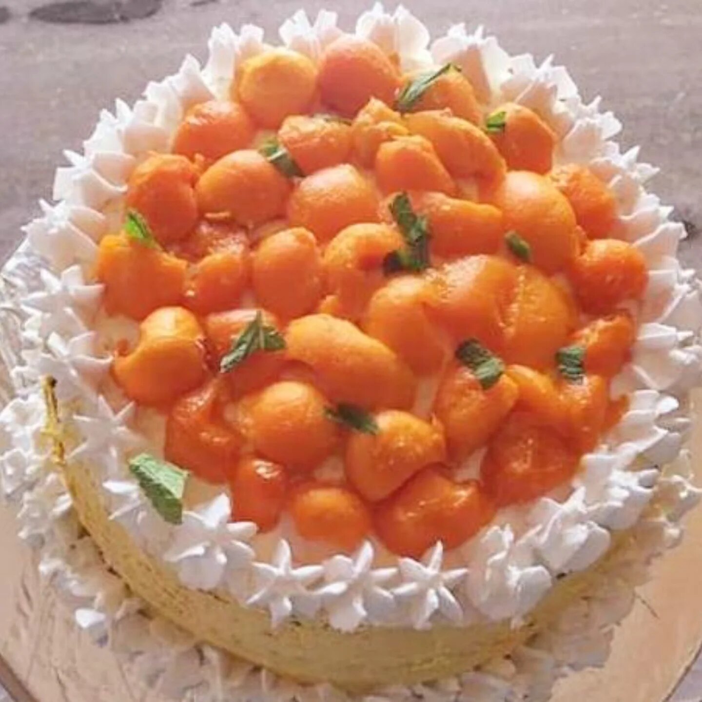 Mango cake topped with fresh mango